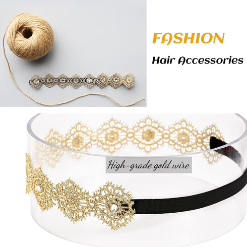DANMY Baby Girl Super Elastic Headband,Cotton Lace Toddler Hair Band,Infant Soft Turban Hair Accessories Set (gold 1pcs)...