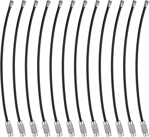 Wisdompro Keychain, 12 Pack of 4.3 Inches Stainless Steel Wire Ring 2mm Cable Loop Rings for Hanging Luggage Tag, Keys and ID Tag Keepers - Black...