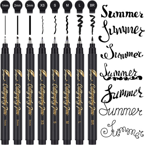 Calligraphy Pens, Hand Lettering Pens, 8 Size Calligraphy Pens for Writing, Brush Pens Calligraphy Set for Beginners,Brush Markers Set, Black Ink ...