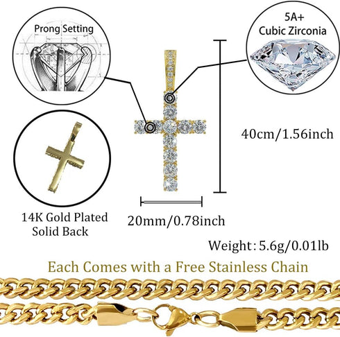 TOPGRILLZ Cross Necklace for Men Gold Necklace for Women Gold Heart Cross Jewelry 14K Silver Plated Solid Iced Cubic Zirconia Stainless Steel Pend...