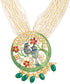 Traditional Indian Gold Plated Green Meenakari, CZ & Multilayer Pearls Adjustable Dori Long Pendant Necklace with Matching Earrings Jewellery/Jewe...