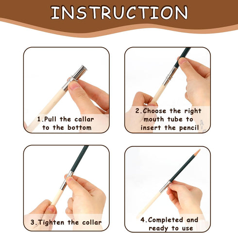 12 Pieces Wooden Pencil Pencil Extenders for Artists with Adjustable Metal Handle Lengthener Pencil Pull Charcoal Holder Crayon Extension for Offi...