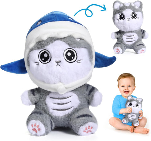 Emoin Shark Cat Plush Toy, 8" Kawaii Cat Stuffed Animal Interactive Toy Kawaii Cat Shark Plushie Removing a Hat can Turn Into Cat Shark Cat Doll P...