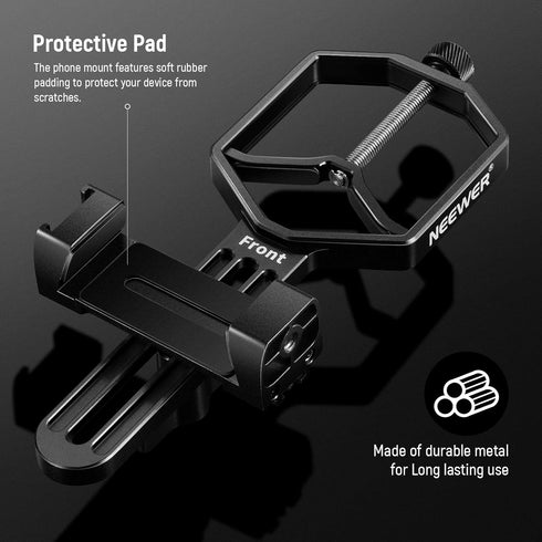 NEEWER Metal Telescope Phone Mount, 2.09"-3.54" Universal Cell Phone Mount for Spotting Scope Telescope Microscope Binocular Monocular, Fits Eyepi...