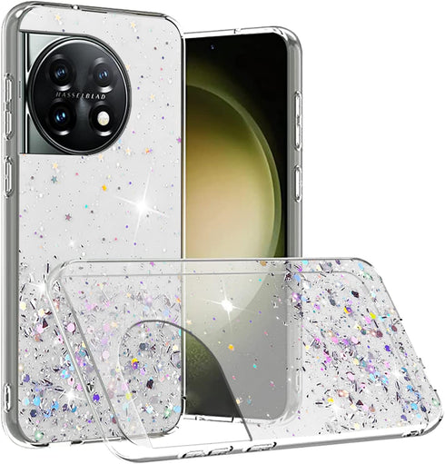 Compatible with OnePlus 11 Case Glitter Clear Green, OnePlus 11 Phone Case Silicone Transparent Soft TPU Women Girls Shockproof Protective Slim Co...