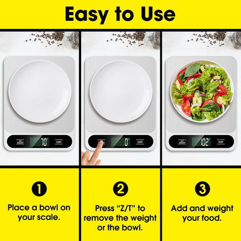 Food Scale White, 22lb/10kg Digital Kitchen Scale Grams and oz for Baking Cooking and Weight Loss, 1g/0.04oz Precise Graduation, Easy Clean Stainl...