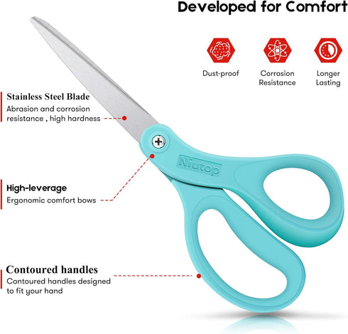Scissors, Niutop 8" All Purpose Scissors Heavy Duty Ergonomic Comfort Grip Craft Shears Sharp Scissors for Office Home Household Sewing High/Middl...