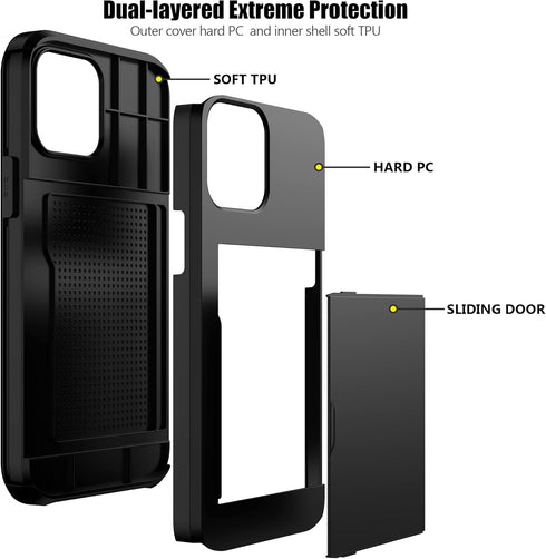 Nvollnoe for iPhone 12 Pro Max Case with Card Holder Heavy Duty Protective Dual Layer Shockproof Hidden Card Slot Slim Wallet Case for iPhone 12 P...