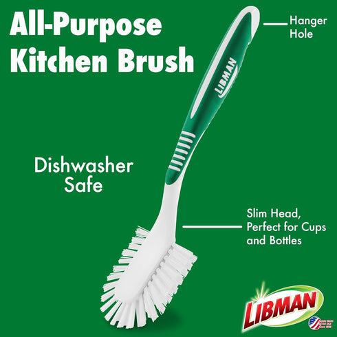 Libman Green & White Cleaning Brush Kit, 3-Piece Set, All-Purpose Brushes for Kitchen, Basins, Sinks, Dishwashers...