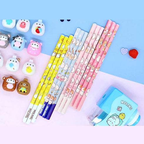 Molang 8-Piece Pencil Set 1pack - Soft #B Pencil Lead - Kawaii Cute Korean Stationery, Smooth Writing Experience, Perfect for Drawing, Sketching, ...