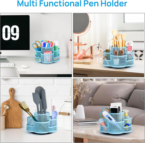 Pen Holder for Desk, Rotating Pencil Holder, Cup Holder for Desk Office Pen Organizer in Blue...