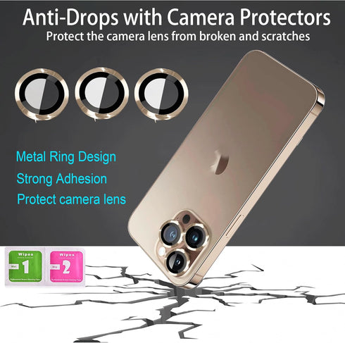 [2 Sets Compatible with iPhone 12 Pro, 12 Mini & iPhone 12 Camera Lens Protector, Tempered Glass Clear Camera Cover Screen Protector Metal Ring Ac...