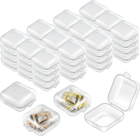 60 Pieces Mini Plastic Jewelry Box Clear Storage Box Small Storage Containers with Hinged Lids for Beads Jewelry Earrings Chains Earplugs Craft, 1...