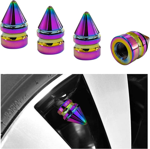 4 PCS Car Tire Valve Caps, Spiked Aluminum Alloy Tire Trim Accessories, Dustproof Tire Wheel Stem Covers, Universal Air Stem Cap for Auto, Trucks,...