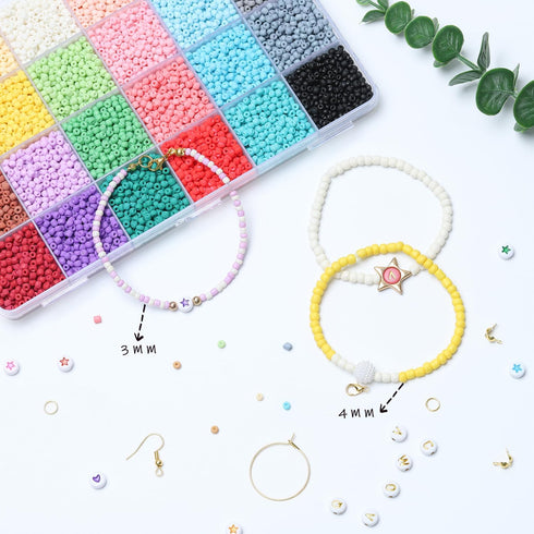 4mm Seed Beads Bracelet Making Kit, Glass Beads for Bracelets Friendship Bracelet Kit, Coloured Waist Beads Kit with Letter Beads Pearl Charm Bead...
