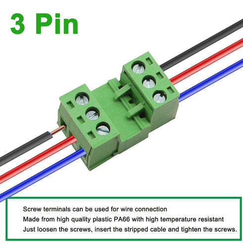 Tnisesm 12Pcs 3 Pin Screw Terminal Block Connector 5.08mm Pitch Pluggable with 3 Pin Phoenix Plug 300V 15A for 28-12AWG Cable...