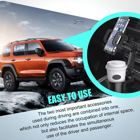 Car Cup Holder Cell Phone Holder, Car Cup Holder Expander with Phone Mount, Car Long Arm with 360° Rotation Cup Holder Cell Phone Holder, 2 in 1 C...