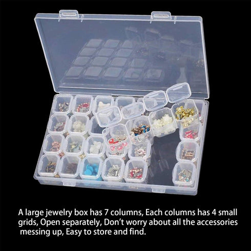 3 Pack 28 Grids Clear Plastic Organizer Box Plastic Jewelry Box Movable Dividers Earring Storage Containers Diamond Painting Storage Case for Cros...