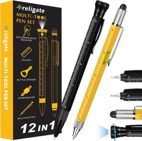 Gifts for Him, Multi-Tool Pen Set (2 Pack) Mens Gifts for Dad/Grandpa/Husband, Cool Gadgets, Unique Mens Dad Gifts, LED Tactical Pen Light for Bir...