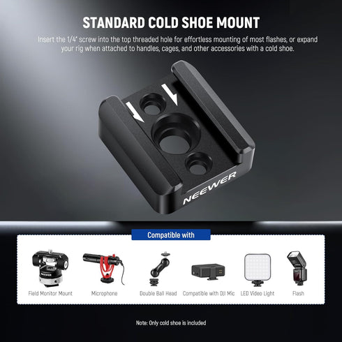NEEWER 3 Pack Cold Shoe Mount Adapter, Cold Shoe Bracket with 1/4" Thread, Compatible with SmallRig DSLR Camera Cage Microphone LED Light Monitor ...