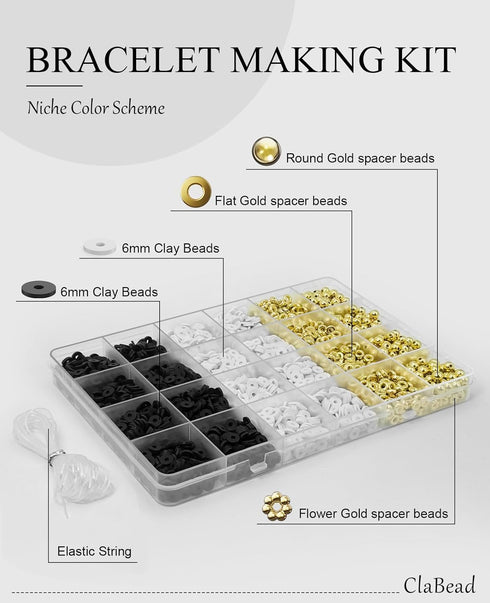 ClaBead Bracelet Making Kit, Clay Beads Bracelet Kit with Gold Beads and Gold Flower, Swift Friendship Beads Bracelet Kit for Jewelry Making...