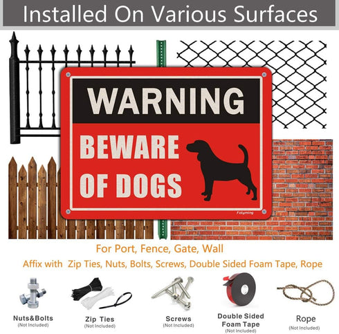 2 Pack Beware of Dog Signs 10 x 7 Inches Metal Dogs Warning Sign for Fence Yard Door Gate Lawn Reflective Sturdy Rust Aluminum Waterproof Easy to ...