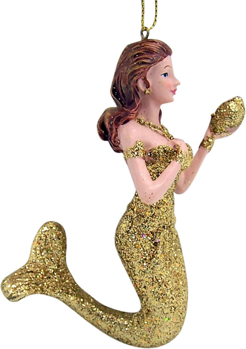 Mermaid Christmas Ornament, Glittery Holiday Decoration, Nautical Theme, 4.5 Inches (Gold Tone Mermaid)...
