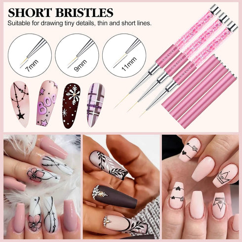 SAVILAND 6pcs Nail Art Liner Brushes Set - Nail Brush Gel Polish Painting Nail Art Design Brushes Pen with Crushed Diamond Rhinestone Handle for P...