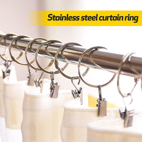 36 Pack Heavy Duty Nickel Plated Metal Curtain Rings with Clips Hooks Open Rings for Curtains and Robs,Easy to Open and Close(Silver)...