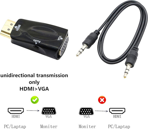 HDMI to VGA Adapter Converter with 3.5mm Audio Jack Cable 50cm VGA Female to HDMI Male Gold Plated Connector for HDTV PC Desktop Monitor Laptop Pr...
