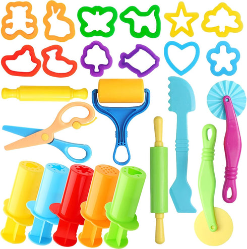 Playdough Tools for Kids, 24 Pieces Play Dough Tools Set with Rolling Pins,Playdough Cutters,Playdough Extruders,Scissor...