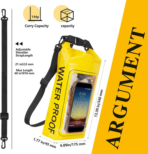 IP68 Waterproof Dry Bag, 2L - Roll Top Waterproof Pool Bag?dry bags for kayaking waterproof-w/Phone Pouch,Large Waterproof Phone Pouch,Boating & K...