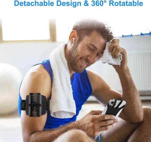 Cell Phone Running Armband - Detachable & 360° Rotatable Universal Cellphone Arm Band for iPhone 16 15 14 13 12 Pro Max Plus Samsung Galaxy Note S...