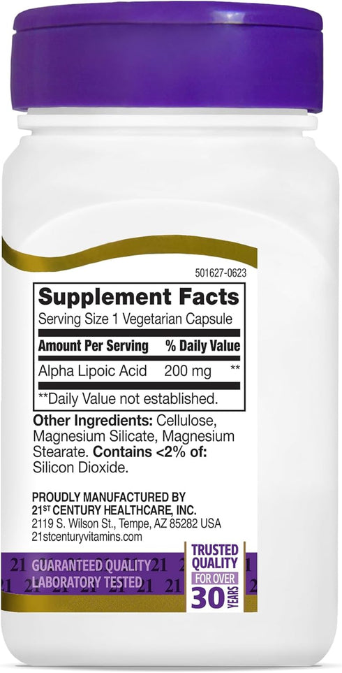 21st Century Healthcare Alpha Lipoic Acid 200 mg, 60 Count Vegetarian Capsules...