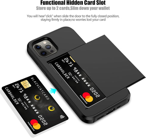 Nvollnoe for iPhone 12 Case,iPhone 12 Pro Case with Card Holder Heavy Duty Protective Dual Layer Shockproof Hidden Card Slot Slim Wallet Case for ...