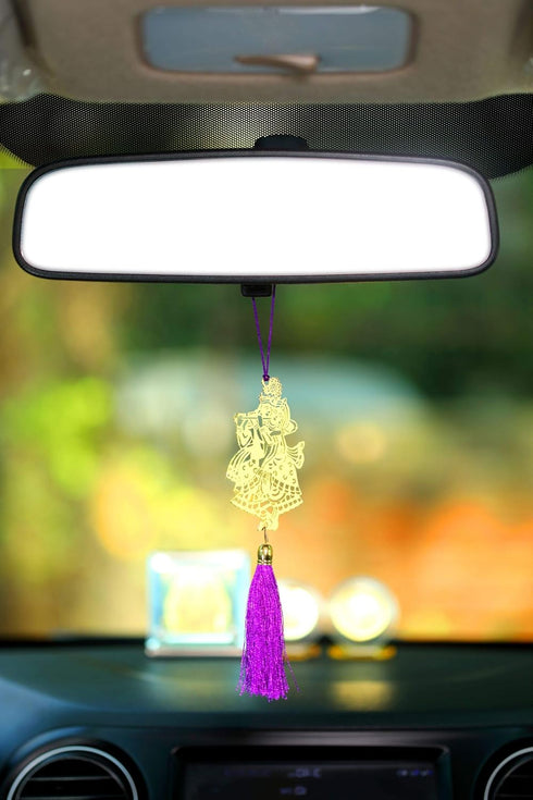 ADORAA's Handcrafted Shri Radha Krishna Rear View Mirror Car Hanging Ornament/Car Pendant/Amulet for car, Perfect Car Charm/Accessories...