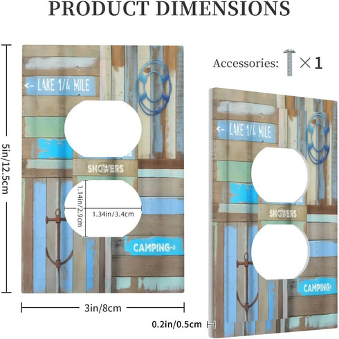 Beach Theme Rustic Sign Faux Wood Outlet Switch Plate 1 Gang Wall Plate Decorative Duplex Light Switch Cover Electrical Receptacle Faceplate for K...