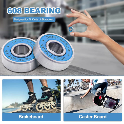 Premium 50Pcs 608rs Bearings Skateboard Bearings ABEC Bearings Chrome Steel Ball Bearing Longboard Bearings(8x22x7mm) for Quad Skate Double Rubber...