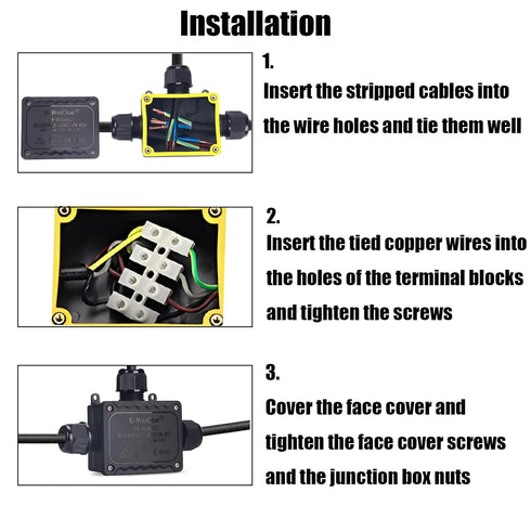 IP68 Waterproof Junction Box Outdoor, 3 Way Underground Electrical Junction Box, Plastic Electrical Box with Terminal Block, Suitable for LED Land...