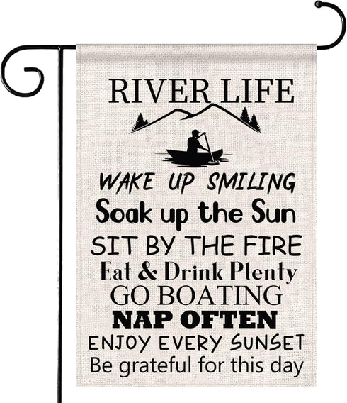 POFULL River House Life Better Garden Yard Flags River Cabin Gift Mountain House Gift Housewarming Gift (River Life Flag)...
