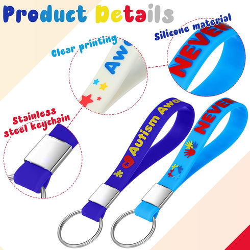 50 Pcs Autism Awareness Silicone Keychains Colorful Inspirational Autism Education Keychains Aba Therapist Gift Thank You Gift for Autistic Mom Wo...