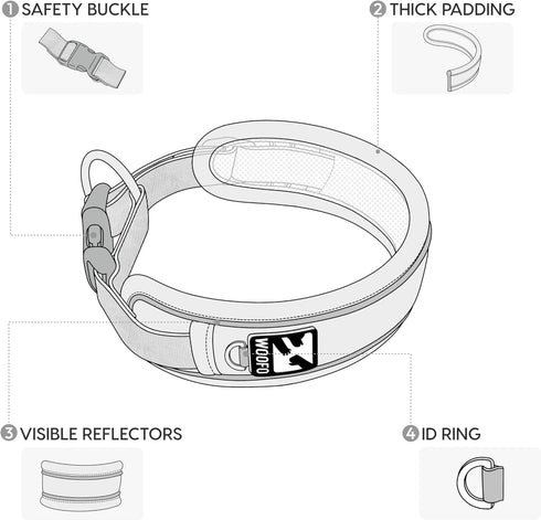 Premium Dog Collar | Super Adjustable for All Breeds, Quick Release Buckle | Extra Soft and Widened Padding & Reflective Trim Design for Safety (X...