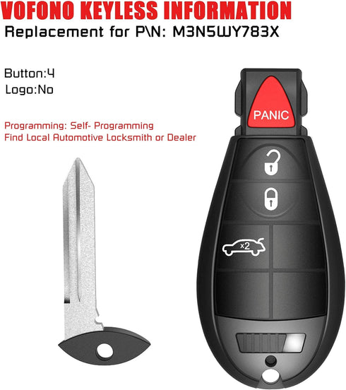 VOFONO 4 Button Key Fob Fit for 2008-2011 Chrysler 300, 2008-2014 Dodge Caravan, 2008-2013 Durango, 2009-2013 Journey, 2008-2012 Charger, 2008-201...