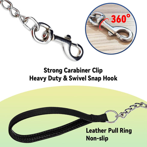 Heavy Duty Dog Leash 6ft Metal Pet Lead with Stainless Steel Links for Medium Large Dog (Black)...