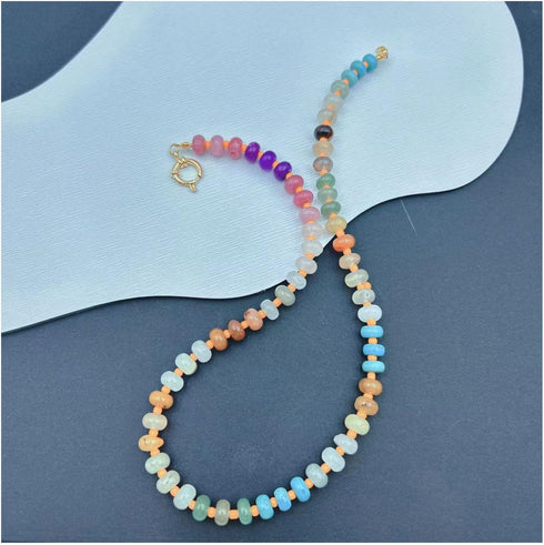 Natural Stone Beaded Necklace for Women Colorful Beads Choker Necklace Boho Handmade Beaded Necklace Beach Surfer Necklace Summer Jewelry Gift for...