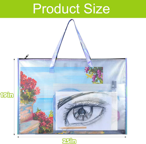 BUSOHA Art Portfolio Bag with Handle and Zipper - 2 PACK Large Clear Waterproof Poster Storage Bag for Artworks, Drawing Pads Supplies, Charts and...