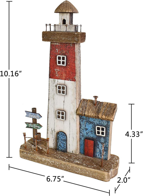 Decorative Lighthouse for Home Decor, 10.16" H Rustic Wood Light House Sculpture Figurine Tabletop Centerpiece Nautical Beach Decorations for Livi...