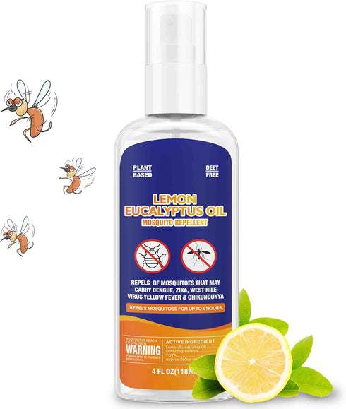 Mosquito Repellent Spray 4 Fl Oz Lemon Eucalyptus Essential Oil for Body Skin, DEET Free Bug Spray Travel Size Natural Insect Repellent Against Mo...