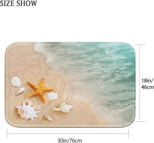 Britimes Bath Mat for Bathroom, Beach Starfish Sea Shell Washable Cover Floor Rug Carpets Floor Mat Bathroom Decorations 18x30 Inches for Kitchen ...
