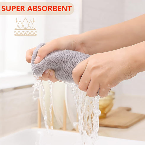 Kitinjoy 100% Cotton Waffle Weave Kitchen Dish Towels, 4-Pack Super Soft and Absorbent Kitchen Towels, 13 in x 28 in, Light Grey...
